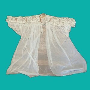 Vintage Blanche by Ralph Montenero White Sheer Chiffon & Lace Peignoir Robe Med.